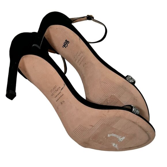 Stuart Weitzman Nudist Nudistsong Black Suede Crystal Embellished Sandal 9.5 NEW - Picture 9 of 9